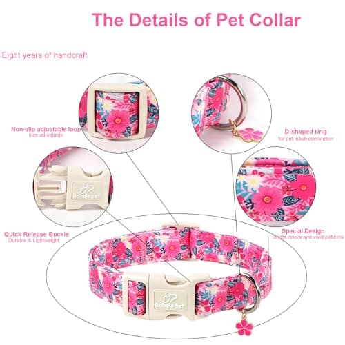 Babole Pet Summer Floral Dog Collar Girl Dog Collars for Giant Large Dogs - Lightweight Adjustable Hot Pink Boho Female Dogs Everyday Collar with Safety Buckel XL - Thumbnail 3
