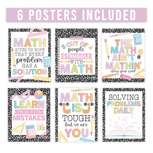 Hadley Designs Math Motivational Posters - 6 Math Posters for Middle School, Elementary School & High School Classroom Must Haves, Teacher Supply for Bulletin Board Set and Composition Classroom Decor - Thumbnail 5