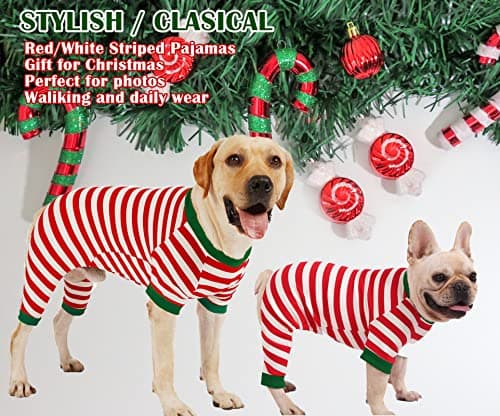 Sychien Dog Christmas Pajamas Extra Large,Red and White Striped Pjs for Boy Girl Dogs,Thermal Warm Cotton Christmas Holiday Jumpsuit for Big Dog,3XL - Thumbnail 3