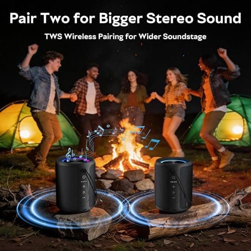 DUDGSIS Portable Bluetooth Speaker, IPX7 Waterproof Wireless Speaker with 20W Loud Stereo Sound, 15H Playtime & Beat-Synced RGB Light, Small Outdoor Speaker for Shower, Pool, Beach, Hiking and Gifts - Thumbnail 4