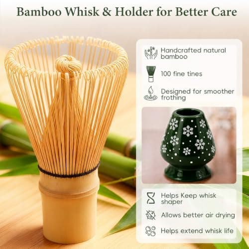 HUSHHAVN Christmas Gifts Matcha Whisk Set, Ceramic Matcha Set Includes Bowl & Holder, Bamboo Whisk (Chasen), Scoop, Spoon and Sifter, 6PCS Matcha Kit Covers Everything Needed for Making Matcha - Thumbnail 6