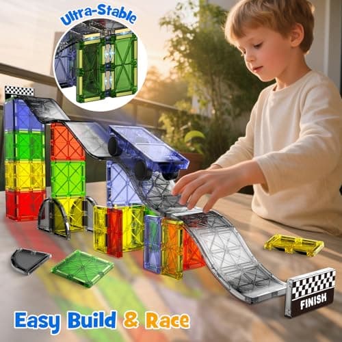 WMXDU 2-in-1 Dynamic Magnetic Downhill & Race Track Set - 40PCS Expandable Magnetic Tiles with Car for Creative STEM Play The Ultimate Travel Toy & Gift for Kids Ages 3-8 - Thumbnail 3