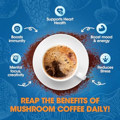 B BEWORTHS Mushroom Coffee Powder with Ashwagandha, L-theanine, Lion's Mane, Reishi, Chaga, Cordyceps, Turkey Tail, Ginseng | Arabica Instant Coffee for Immunity, Brain Focus, Gut Health | 60 Servings - Thumbnail 5
