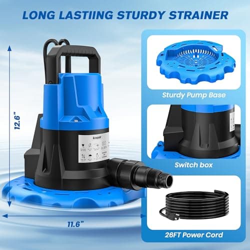 Acopair 1 HP Automatic Pool Cover Pump 5000 GPH - Submersible Water Removal Pump with 26ft Power Cord & 3/4” Check Valve for Pool, Hot Tubs, Rooftops, Water Beds and more (2026 Upgrade） - Thumbnail 2