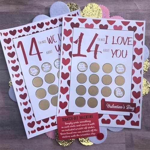 Kephay 2PCS Valentine's 14 Things I Love About You Scratch Off Cards, Valentine's Advent Calendar, Personalized Gift for Him Her Husband Wife Girlfriend Boyfriend (2Pcs - I Love) - Thumbnail 2
