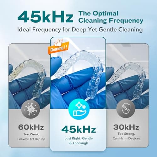 Dental Ultrasonic Retainer Cleaner Machine: 45kHz Dental Cleaning Pod for Denture, Mouth Guard, Night Guard, Aligner, Braces, Toothbrush Head & Jewelry, UV Cleaner with Digital Timer & 4 Modes, White - Thumbnail 4