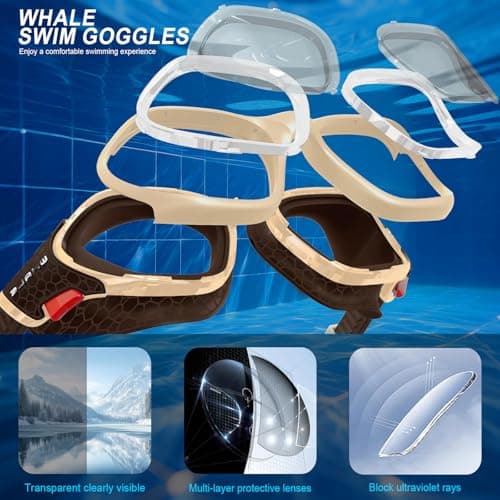 Whale Swim Goggles, HD Anti-Fog Goggles, Unisex | 100% UV Protection | Anti-Fog Design (Coconut Shell Brown) - Thumbnail 4