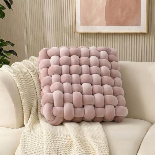 Jaysydd Knot Throw Pillows Square Dusty Pink Throw Pillows Soft Accent Pillows Decoration Cushion for Couch Home Office Living Room Bedroom Bed Sofa Decor 15.7" - Image 1
