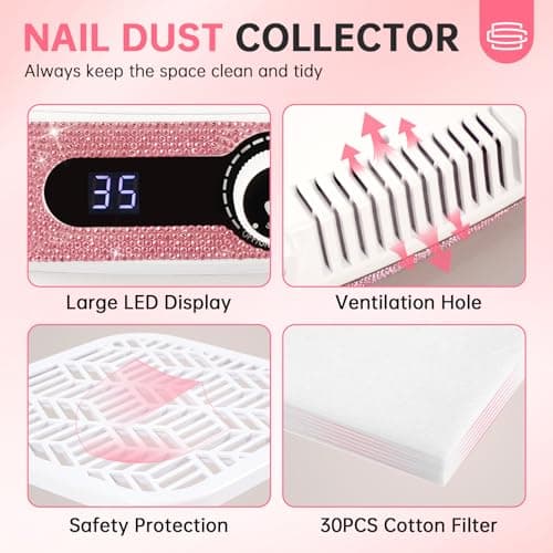 CHRISTINE SHELLY Nail Dust Collector, Rechargeable Dust Collector Nail Tech, Powerful Vacuum Fan Vent Dust Extractor Dust Suction Machine for Acrylic Nails Polishing Salon & Home - Thumbnail 5