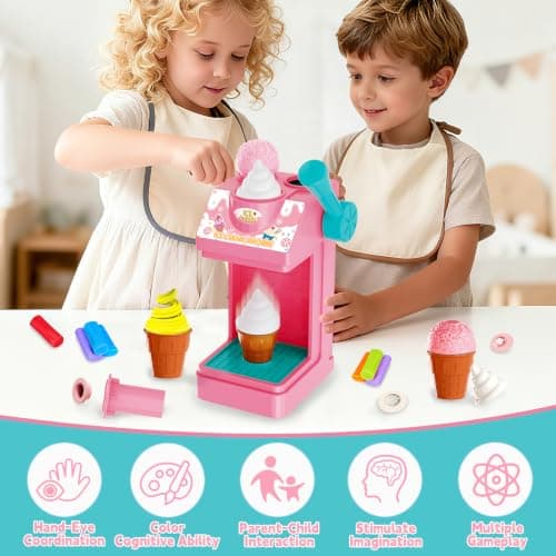 FS Kids Pretend Play Store Set with Toy Cash Register for Kids, 45 Piece Accessories Grocery Store Playset with Scanner, Food & Play Money & Ice Cream Maker for 3+ Kids 5-8 Girls, Pink - Thumbnail 5