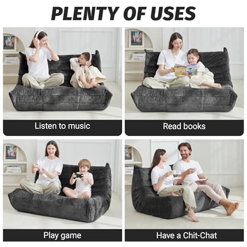 Homguava Bean Bag Chair, Giant Beanbag Chairs for Adults, Memory Foam Fireside Chair, Large Lazy Floor Sofa, Sofa Couch with High-Rebound Foam, Lounge Chair for Living Room, Bedroom (Grey, Loveseat) - Thumbnail 6