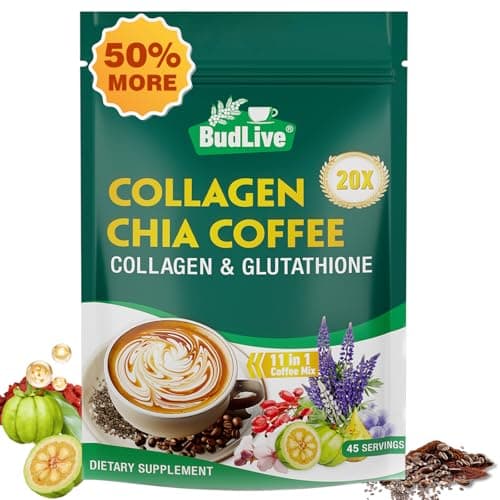20X Collagen Chia Coffee, 11 in 1 Coffee Mix with Collagen & Chia Seeds, Goji Berry, Supports Hair, Skin & Nails, Sugar Free, Vegan, 45 Servings - Image 1