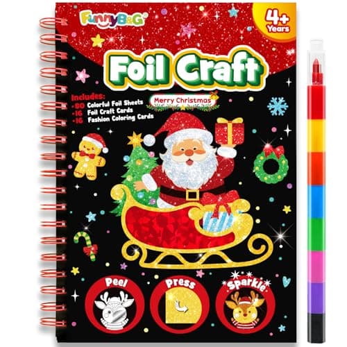 FUNNYB&G Foil Art Crafts for Kids Ages 4-8: Mother's Day 2026, Birthday Gift for Kids, Art and Crafts Supplies, Party Favors, Creative Toys for Kids 4 5 6 7 8 9 Years Old(Christmas) - Image 1