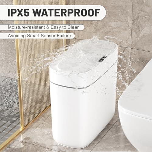 JUDRDO Small Trash Can for Bathroom, 3.5 Gallon Automatic Touchless Trash Can with Lid,Motion Sensor Slim Garbage Can Waterproof Trash Bin Waste Basket for Bedroom, Kitchen - Thumbnail 4