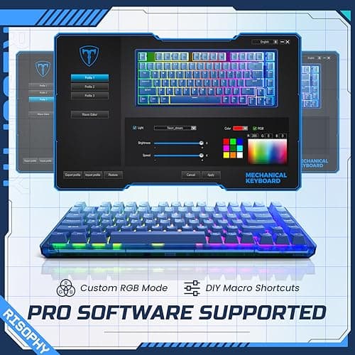 RisoPhy 60 Percent Mechanical Gaming Keyboard - 82 Keys Hot Swappable, Linear Silent Red Switches, Blue PBT Keycaps, Compact Mini RGB Led Backlit Wired, Pro Driver Supported - Thumbnail 3