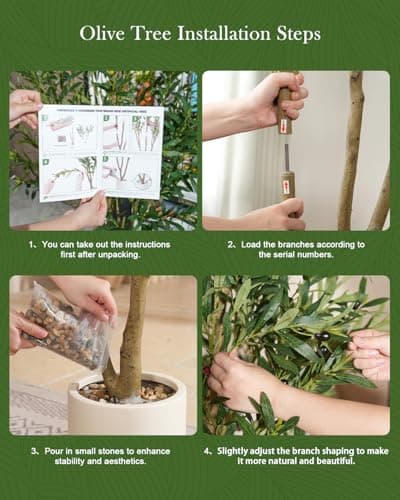 Sillaff Olive Tree 8FT Fake Tree Faux Plants Indoor with Pot Artificial Tree Nearly Natural Olive Branches and Fruits for Living Room Home Office Decorations - Thumbnail 6