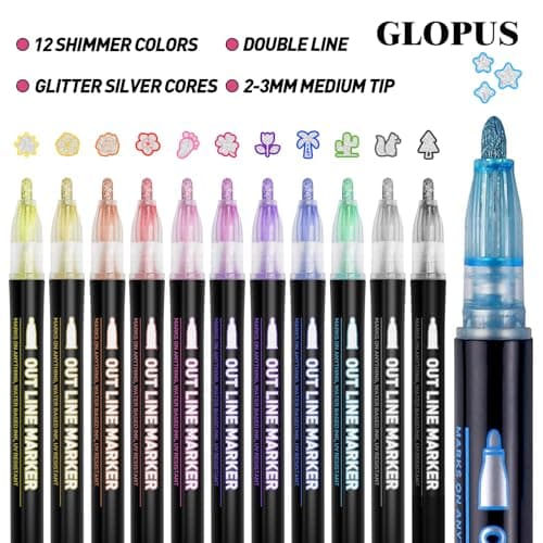 GLOPUS Outline Glitter Markers, Teen Girl Gifts Trendy Stuff, Art Supplies for Kids 6-8 9-12, Crafts for Girls 8-12, 12 Self Outline Metallic Markers, Gift for 4-12 Year Old Girls Birthday Gift - Thumbnail 4
