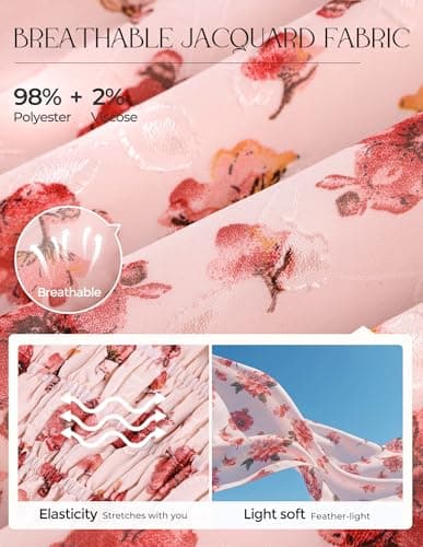 GRACE KARIN 2026 Women's Spring Floral Midi Dress Beach Wedding Guest Dresses Flowy A Line Casual Summer Clothes Pink Rose 2XL - Thumbnail 4