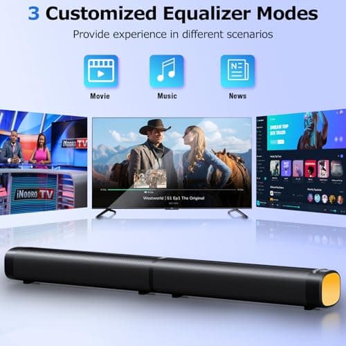 FHNFHN Sound Bar for Smart TV, 100W Sound Bar with 3 Dynamic RGB Lights,Bluetooth 5.3, ARC/Opt/AUX Connect, Dynamic Volume 3 Equalizer Modes,2 in 1 Detachable Soundbar for TV/PC/Gaming/Projectors - Thumbnail 5