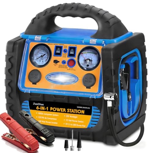 Car Battery Jump Starter with Air Compressor, 1800A Heavy-Duty Jump Starter 150 PSI Tire Inflator, 12V Jump Box Pack with 400W Inverter Power with AC/DC/USB Outlets& LED Light - Image 1