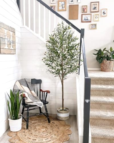 LuceAlberi 6FT Artificial Olive Tree - Indoor Tall Faux Olive Trees with Planter&Basket, Large Fake Olive Silk Tree Realistic Olive Plants with Branches and Fruits for Home Decor Office Living Room - Thumbnail 6