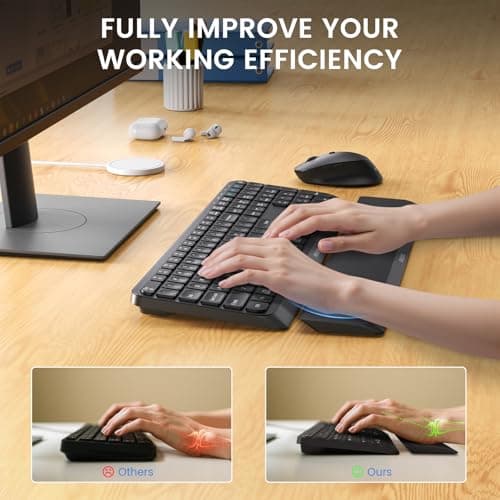 PHILIPS Bluetooth Keyboard and Mouse Combo, Ergonomic Design with Wrist Rest for Computer Keyboard, Bluetooth/2.4Ghz 3-Device Connectivity, Wireless Keyboard and Mouse Set for Windows/Android, Black - Thumbnail 3