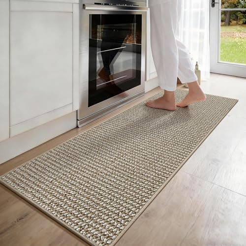 JSEI 17''x71'' Non-Slip Kitchen Runner Rug, Polypropylene Kitchen Mats, Machine Washable Absorbent and Stain Resistant Kitchen Rug, Carpet Mats with TPR Backing for Kitchen, Beige - Image 1
