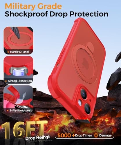 MOCCA Design for iPhone 15 Case with Magnetic Invisible Stand [Full Camera Protection] [Compatible with Magsafe] Military Drop Shockproof Translucent Matte Phone Case Cover 6.1",Red - Thumbnail 5