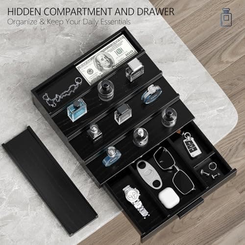 Sueuapp Walnut Wood Cologne Organizer for Men,4 Tier Cologne Stand,Perfume Stand Organizer,Cologne Shelf Display Holder with Hidden Storage and Drawer,Great Gift for Men,Black - Thumbnail 3