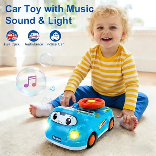DELUTIQUE Toys for 1 + Year Old Boy,Toddler Racing Car Steering Wheel Toy with Sound & Light,Car Toys for Toddlers 1-3,Gift for 1 2 3 Years Old Boys Girls (Blue) - Thumbnail 3