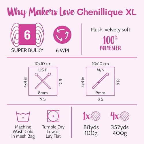 Chenillique XL Plush Velvet Chenille Yarn #6 Super Bulky – 4-Pack (352 Yards / 400 g) – Variegated Yarn for Plushies, Blankets, Amigurumi & Accessories - Lavender Bliss - Thumbnail 3