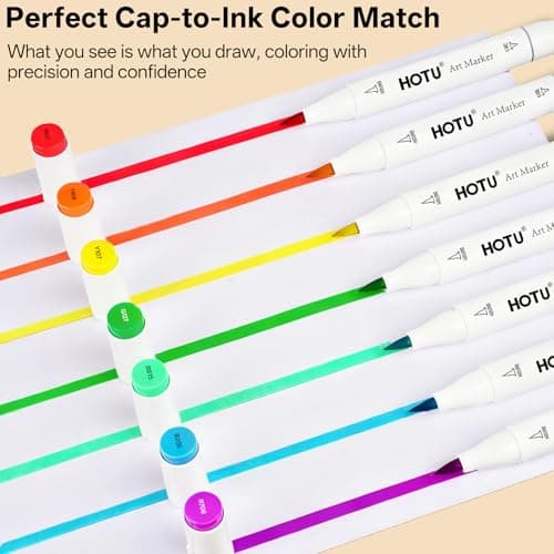 HOTU Beginner's Choice 50 Colors Alcohol Markers with 4 Coloring Cards, Brush & Fine Tip Art Marker Set for Artists, Adult Coloring, with Non-Bleeding Pad - Thumbnail 6
