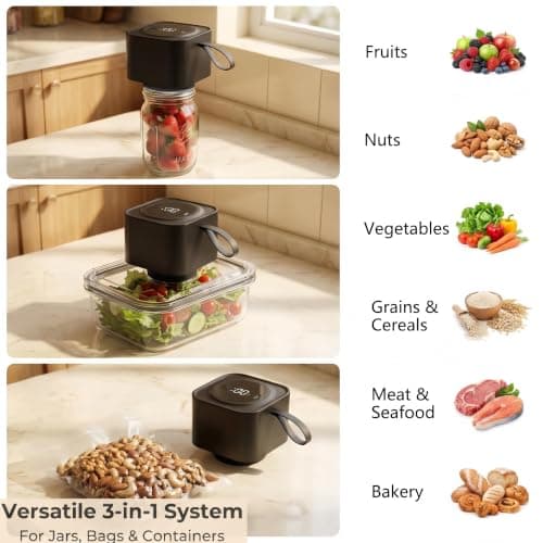Electric Mason Jar Vacuum Sealer Kit, Automatic Jar Sealer for Wide and Regular Mouth Mason Jars, 1800Amh Portable Cordless Vacuum Sealer for Canning and Food Storage, Includes 20 Lids, 2 Vacuum Bags - Thumbnail 4