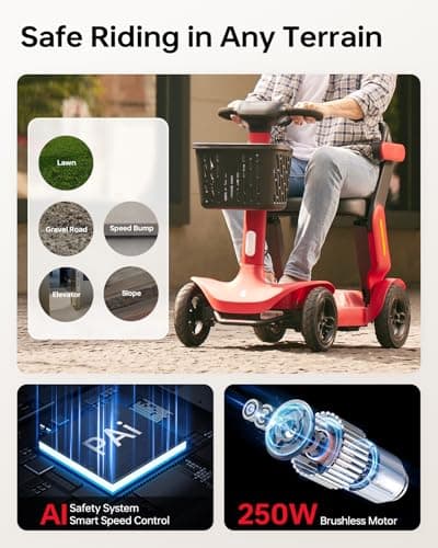 Paiseec Mobility Scooter S3 Pro 40 Miles, Airline Approved Mobility Scooter for Seniors, Intelligent Speed Control Foldable Mobility Scooters, 250W Powered All Terrain Mobility Scooters for Adults - Thumbnail 4