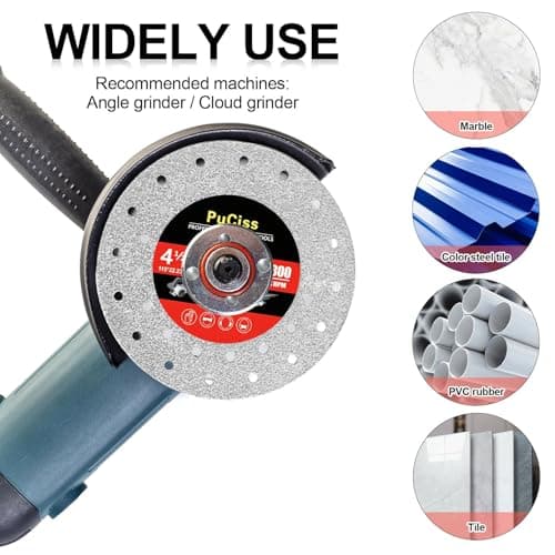 PuCiss 4-1/2 Inch Tile Cutter Diamond Saw Blades for Angle Grinder,7/8" Arbor Multi-Material Cut Off - Grinding Disc for Tile, Glass, Marble, Granite, Angle Grinder & Diamond Saw Blade - 5 Pack - Thumbnail 5