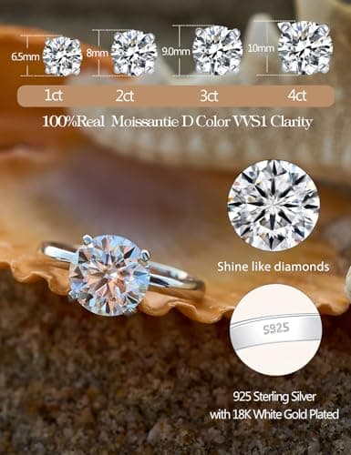 IMOLOVE 4ct Moissanite Engagement Ring Wedding Solitaire Ring for Women Lab Created Diamond Promise Ring for her-115-4CT - Thumbnail 2