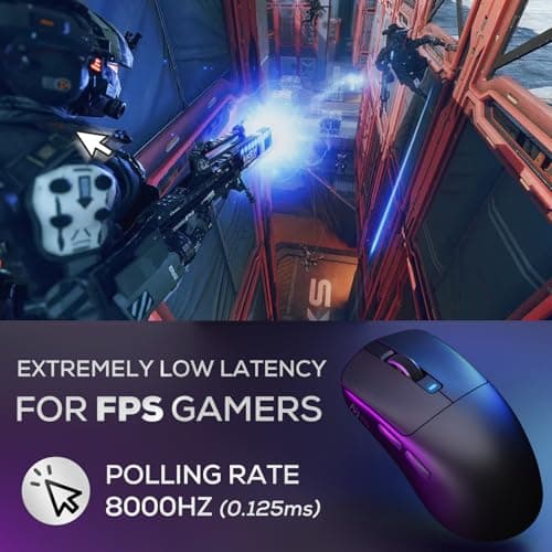 RK ROYAL KLUDGE RK M3 Wireless Gaming Mouse, 47g Lightweight Computer Mouse with PAW3950 Optical Sensor, 8K Polling 42000 DPI, Triple Modes PC Game Mice with 5 Programmable Buttons for Win/Mac, Black - Thumbnail 4