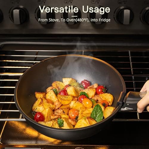 Astercook Non Stick RV Pots and Pans Ceramic Kitchen Cookware Set with Detachable/Removable Handle, Oven Safe, Induction Ready, Stackable, Black, 21 pcs - Thumbnail 6