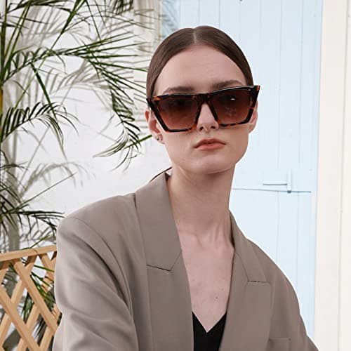 Square Cat Eye Sunglasses for Women - Trendy Vintage Style Shades with UV400 Protection, Fashionable and Cute Retro Eyewear for Ladies (Black/Tortoise) - Thumbnail 3