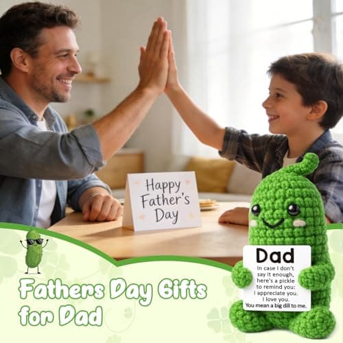 Jettryran Dad Gifts from Daughter Son Wife Positive Handmade Crochet Bonus Stepdad Fathers Day Birthday Gift for Dad Funny New Daddy Best Dads Ever Gifts I Love You Papa Positive Crochet Pickle Gift - Thumbnail 6