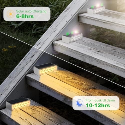 T-SUN Solar Step Light 3000K Solar Stair Lights Outdoor Waterproof LED Step Lights for Outside Stair Deck Pathway Patio Porch Warm White 6 Pack - Thumbnail 3