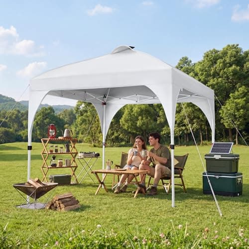 Yaheetech 10x10 Pop Up Canopy Tent with Vent, Easy Set Up Tent, Instant Sun Shelter Canopy with Wheeled Bag, 4 Sandbags, 12 Stakes & 4 Ropes, for Parties, Beach, Outdoor, White - Thumbnail 2