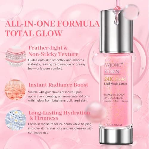 AVJONE PDRN Serum with 24K Gold & 5-Peptide Complex – Regenerating Facial Essence with Polynucleotide, Salmon PDRN, Gold Particles & Peptides – For Fine Lines, Dullness & Firmness 1.7oz - Thumbnail 3