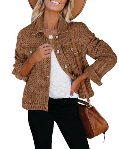 luvamia Fall Jackets for Women Trendy Jeans Jacket for Women Fashion Woman Denim Jackets Brown Denim Jacket Woman Pecan Brown Size XX-Large Fits Size 20-22 - Image 1