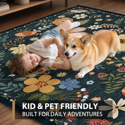 HiChiclife Runner Rug, Floral Rug, Long Rug for Hallway Kitchen,2'x 8',Blue - Thumbnail 3