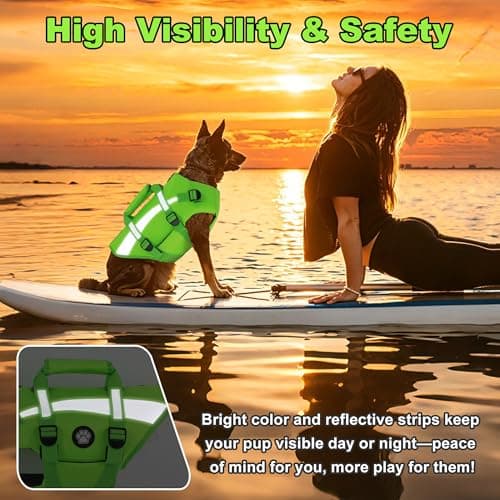 Dogcheer Dog Life Vest High Buoyancy Safety Jacket with Rescue Handle, Dog Swim Vest with Zipper, Reflective Adjustable Dog Flotation Vest for Water Swimming Boating - Green, M - Thumbnail 4