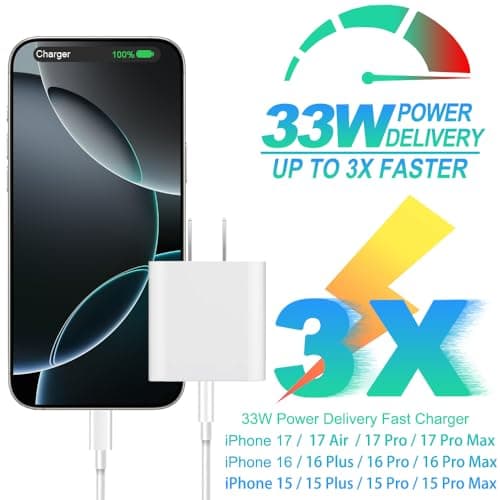 iPhone 17 16 15 Charger, 2-Pack 33W Fast Charging Wall Charger Adapter Block Cubes with 6ft USB C to USB-C Cable Data Sync Type C Cord for iPhone 17 16 15 Pro Max 17 16 15 Pro 16 15 Plus iPad 17 Air - Thumbnail 4