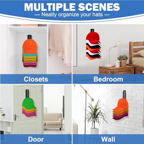 MAGTSMEI Hat Organizer for Baseball Caps, 1 Pack Hat Rack Adhesive Hat Hooks for Wall Hold Up to 16 hats, 10.3 * 2.1 inch Hat Storage Display Hat Hanger Holder for Door Closet, Patent Pending - Thumbnail 5