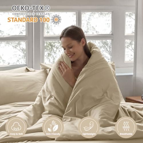 Homelike Moment California King Comforter Set 7 Piece, Beige Bed in a Bag Cal King Size Set Lightweight and Machine Washable - Thumbnail 3