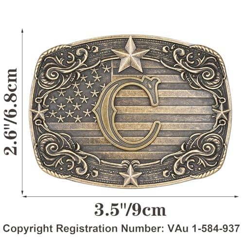 Absbolo Western Belt Buckle Men Initial Letter ABCDJRM to Z Rodeo Cowboy Belt Buckles for Women C - Thumbnail 2